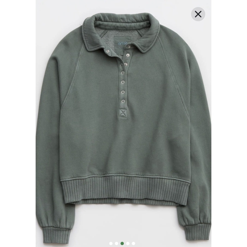 Aerie Quarter Snap Sweatshirt Womens L Royal Palm Oversized Back To Campus - Picture 2 of 11